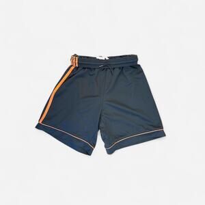 Adidas striped soccer athletic shorts charcoal grey with orange stripes